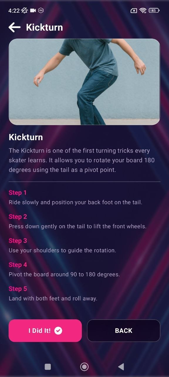 Kickturn trick detail screen